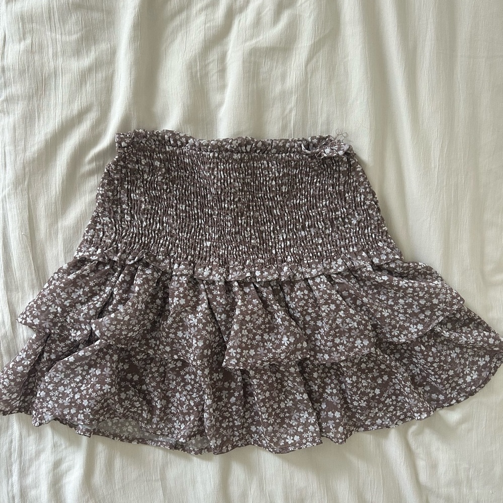 Altar’D State Floral Brown Ruffle Skirt